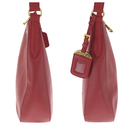 PRADA Shoulder Bag leather Red Gold Metal One Shoulder Bag Safiano Hobo Women Used Authentic