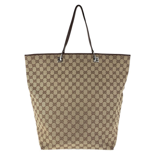 GUCCI Tote Bag 31242 GG canvas, leather Brown Silver Metal Tote Bag Shoulder Bag Women Used Authentic