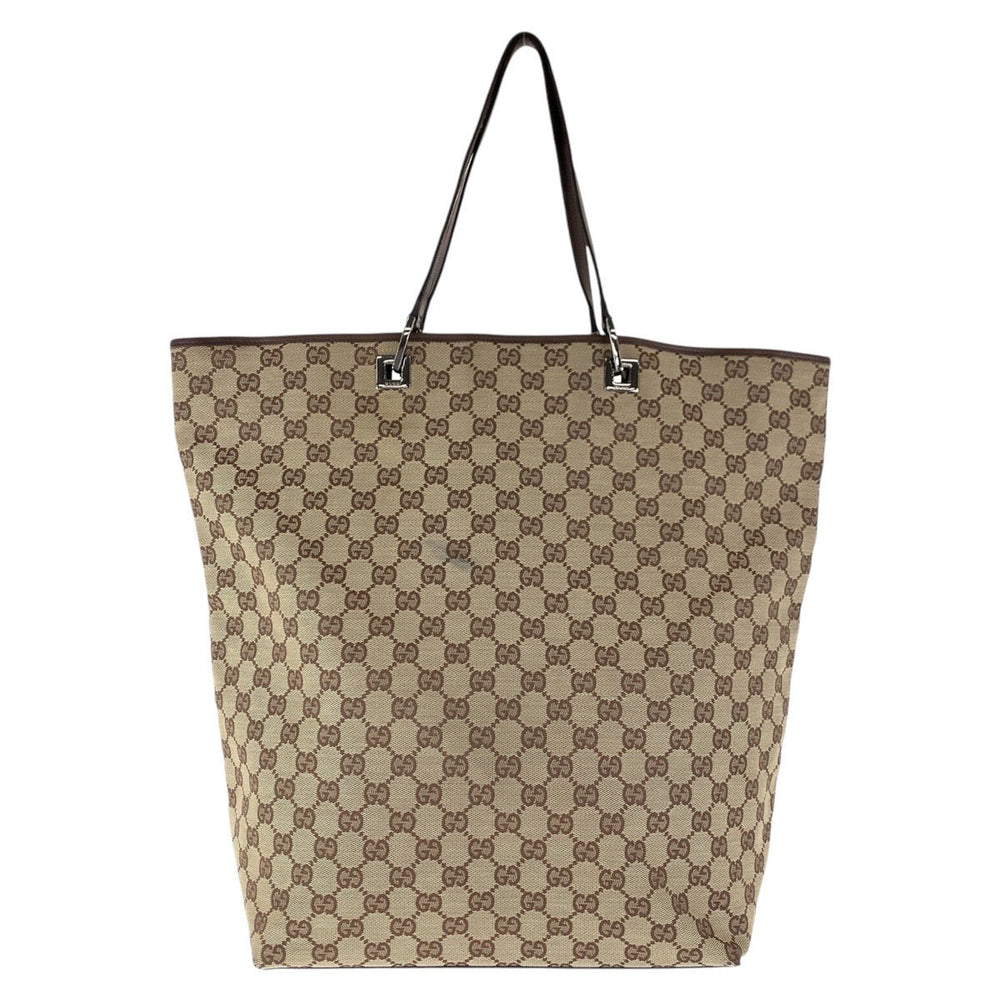 GUCCI Tote Bag 31242 GG canvas, leather Brown Silver Metal Tote Bag Shoulder Bag Women Used Authentic