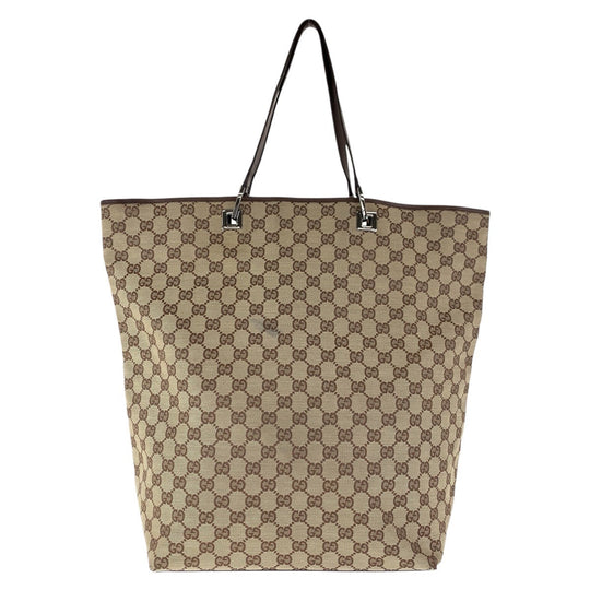 GUCCI Tote Bag 31242 GG canvas, leather Brown Silver Metal Tote Bag Shoulder Bag Women Used Authentic
