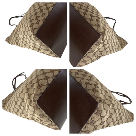 GUCCI Tote Bag 31242 GG canvas, leather Brown Silver Metal Tote Bag Shoulder Bag Women Used Authentic