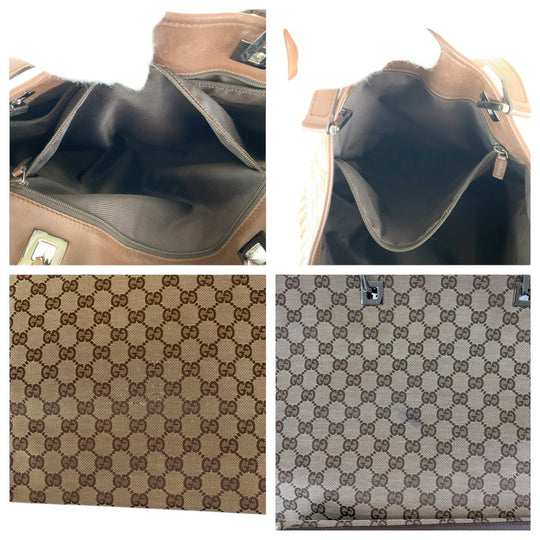GUCCI Tote Bag 31242 GG canvas, leather Brown Silver Metal Tote Bag Shoulder Bag Women Used Authentic