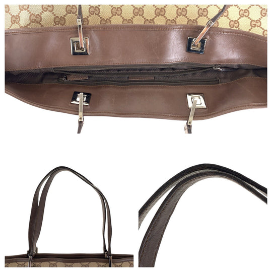 GUCCI Tote Bag 31242 GG canvas, leather Brown Silver Metal Tote Bag Shoulder Bag Women Used Authentic