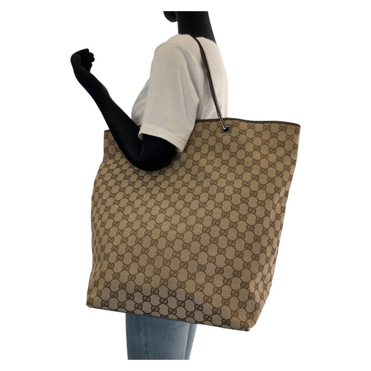 GUCCI Tote Bag 31242 GG canvas, leather Brown Silver Metal Tote Bag Shoulder Bag Women Used Authentic