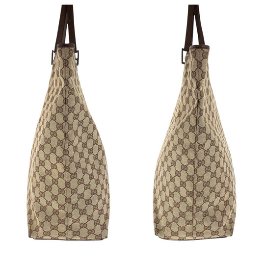 GUCCI Tote Bag 31242 GG canvas, leather Brown Silver Metal Tote Bag Shoulder Bag Women Used Authentic