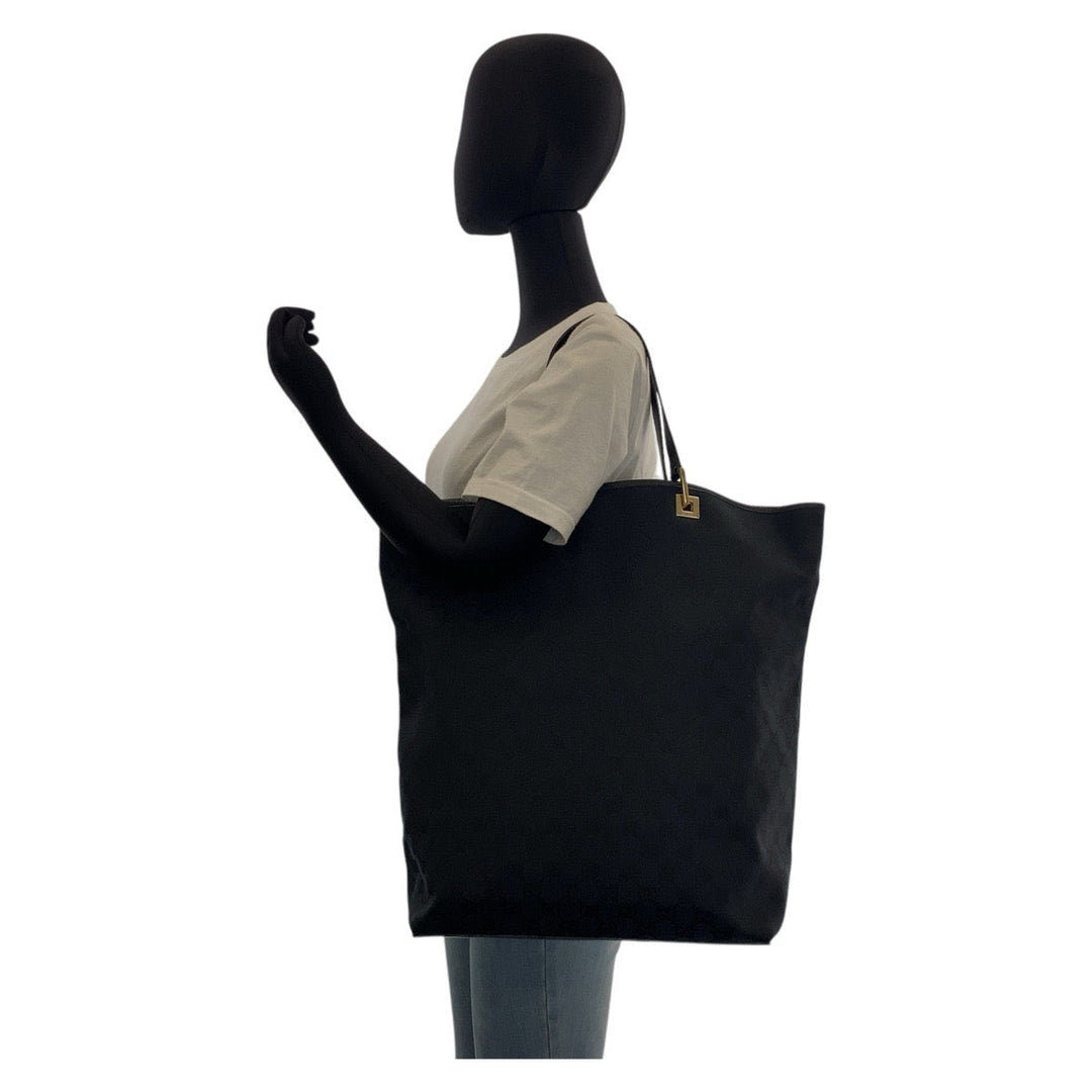 GUCCI Tote Bag 002 1097 GG canvas, leather Black GoldMetal Tote Bag Shoulder Bag Women Used Authentic