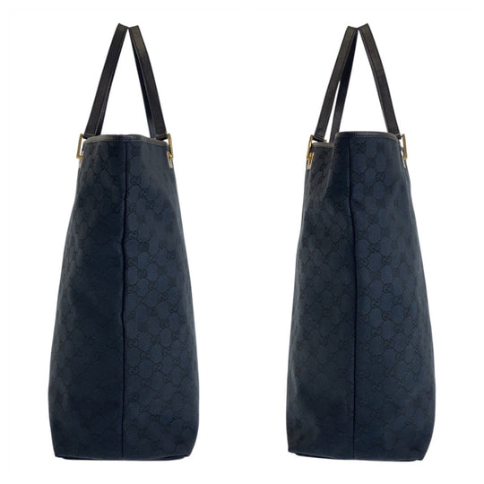GUCCI Tote Bag 002 1097 GG canvas, leather Black GoldMetal Tote Bag Shoulder Bag Women Used Authentic