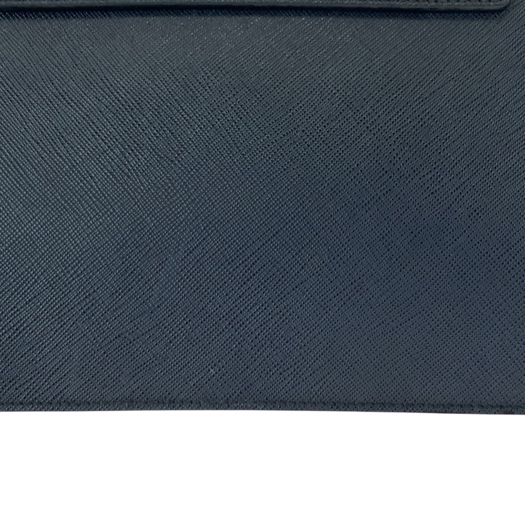 PRADA Clutch bag 2VF056 leather Navy SilverMetal Clutch bag business bag Safiano logo mens Used Authentic