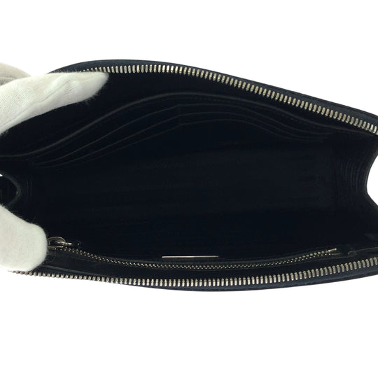 PRADA Clutch bag 2VF056 leather Navy SilverMetal Clutch bag business bag Safiano logo mens Used Authentic