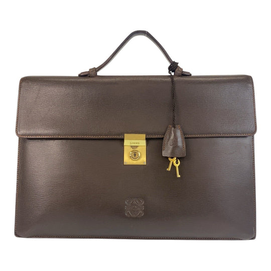 LOEWE Business bag leather Brown Gold Metal Business bag briefcase anagram mens Used Authentic