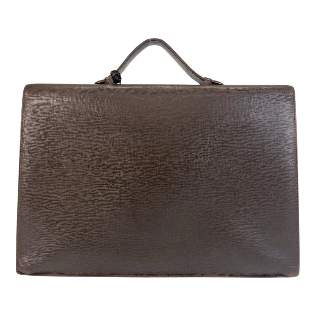 LOEWE Business bag leather Brown Gold Metal Business bag briefcase anagram mens Used Authentic