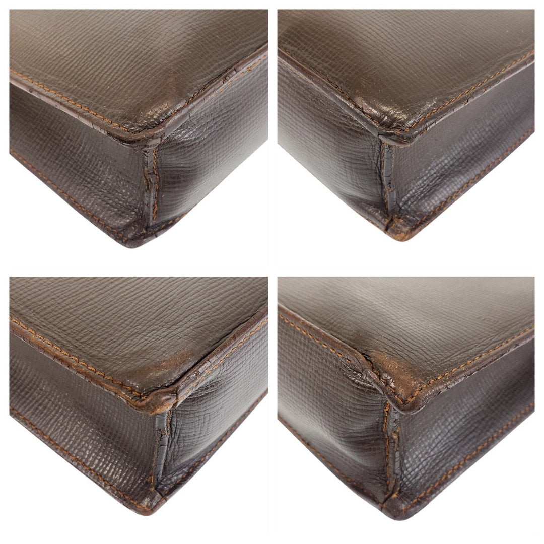 LOEWE Business bag leather Brown Gold Metal Business bag briefcase anagram mens Used Authentic