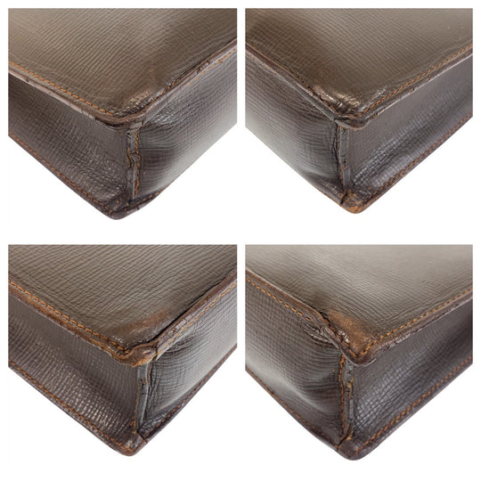 LOEWE Business bag leather Brown Gold Metal Business bag briefcase anagram mens Used Authentic