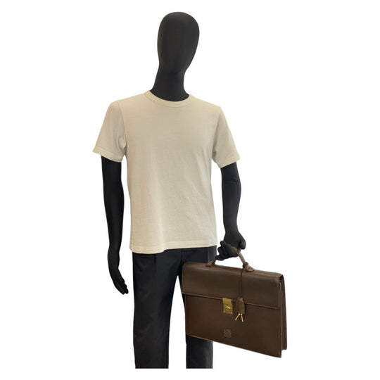 LOEWE Business bag leather Brown Gold Metal Business bag briefcase anagram mens Used Authentic