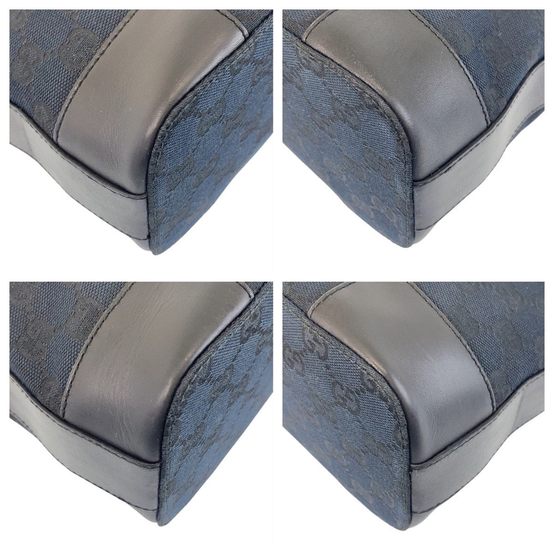 GUCCI Shoulder Bag 001 4204 GG canvas, leather Black GoldMetal Women Used Authentic