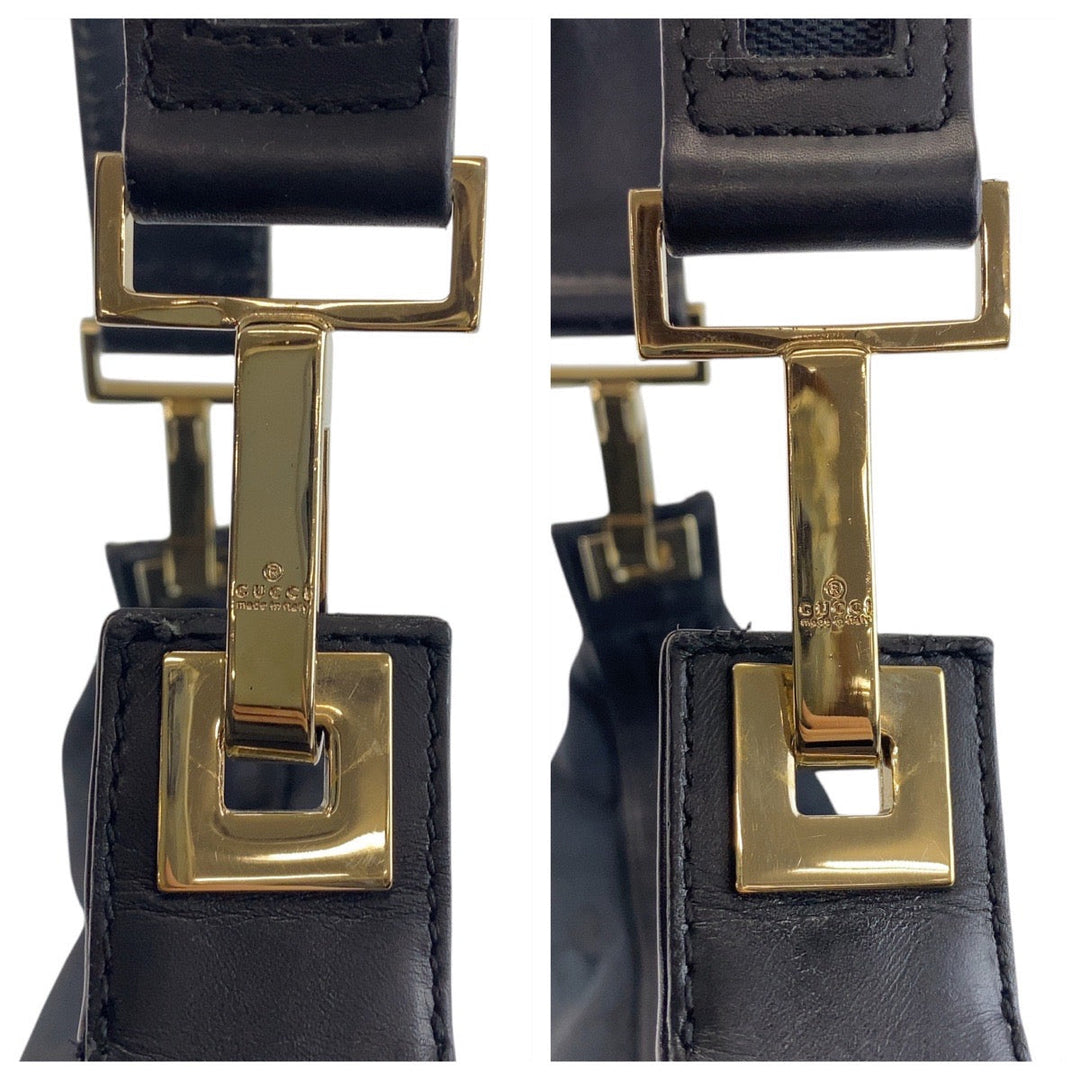 GUCCI Shoulder Bag 001 4204 GG canvas, leather Black GoldMetal Women Used Authentic