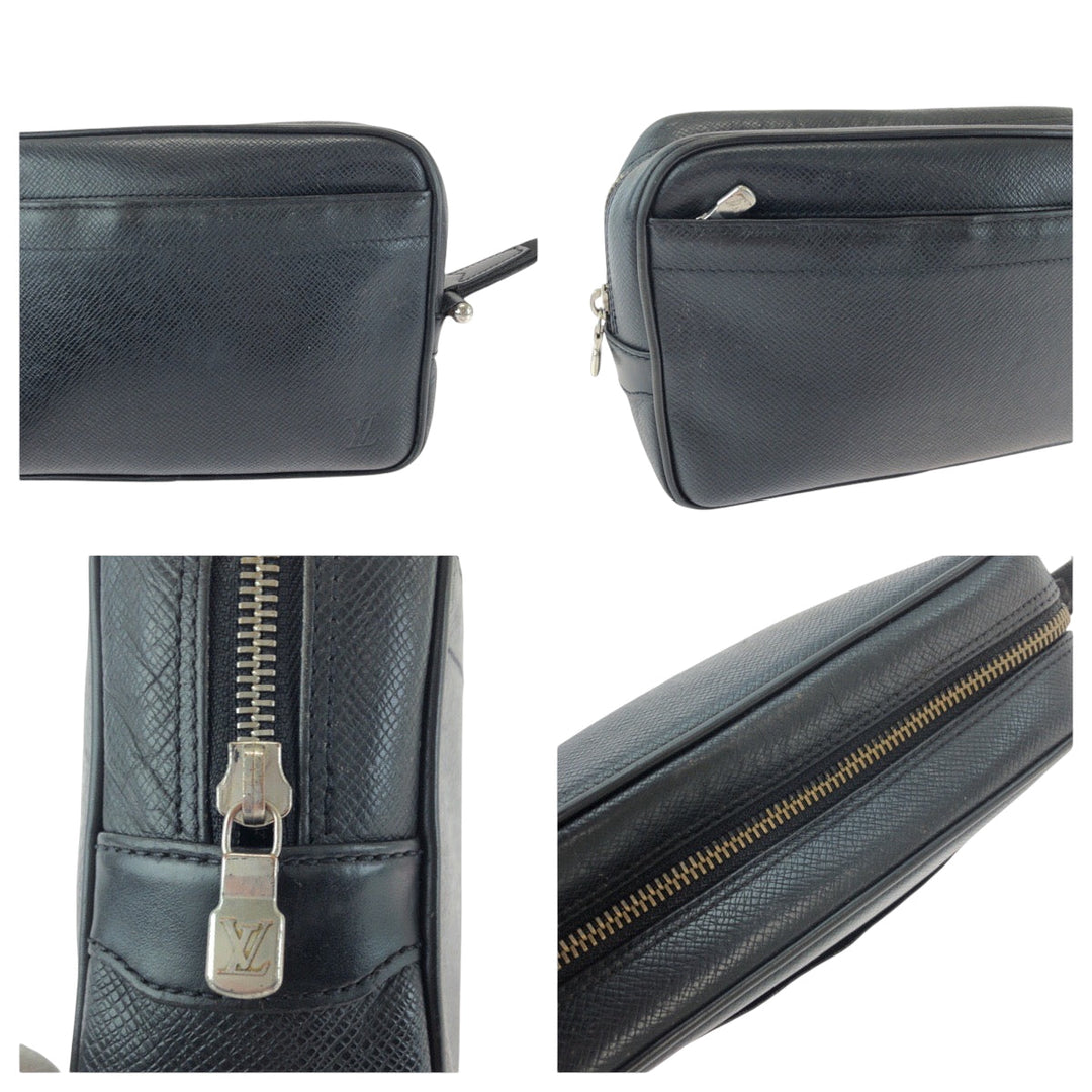LOUIS VUITTON business bag M30441 Taiga Black Silver Metal business bag clutch bag Taiga Karga mens Used Authentic