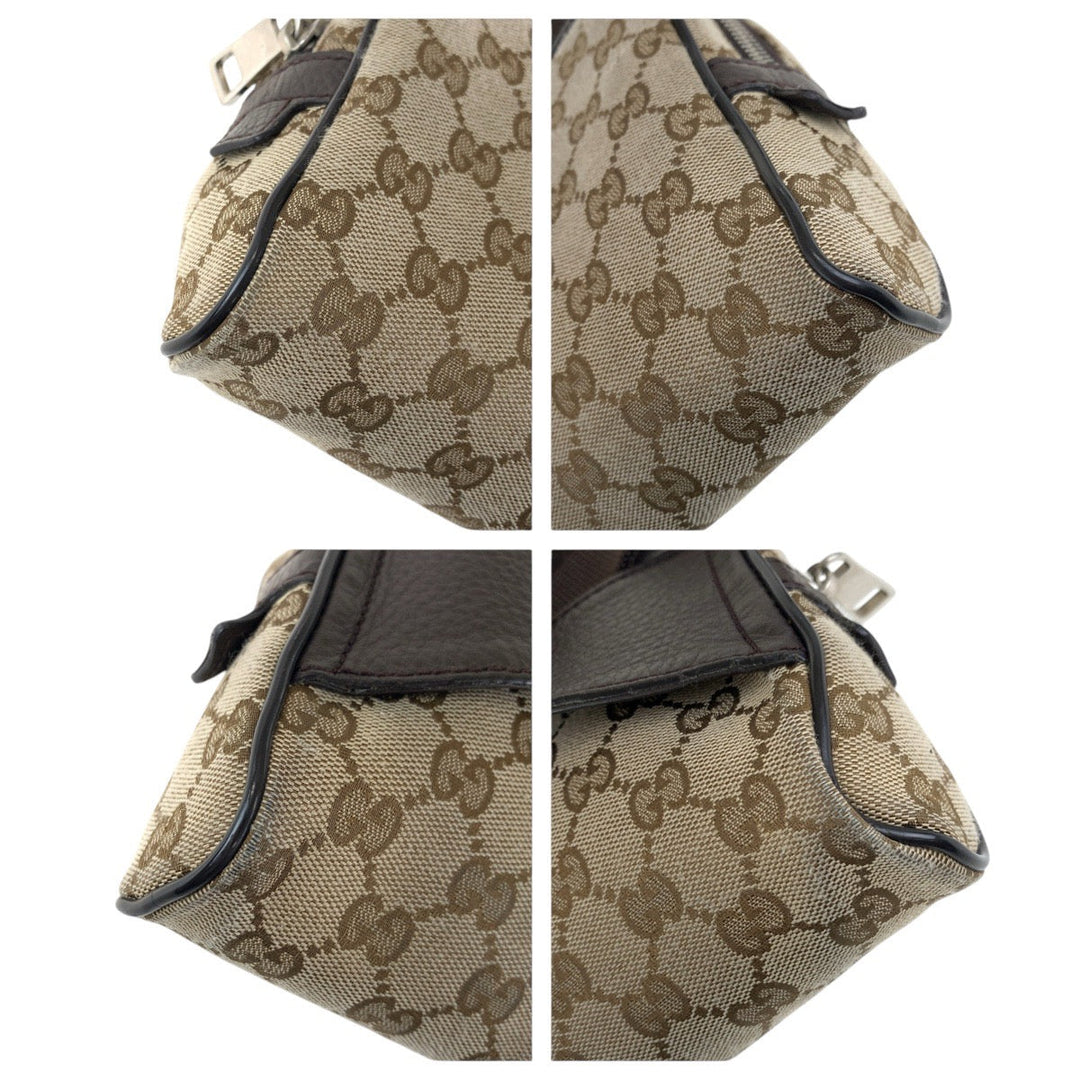 GUCCI Sling bag 449174 GG canvas, leather Brown Silver Metal Sling bag Waist bag mens Used Authentic