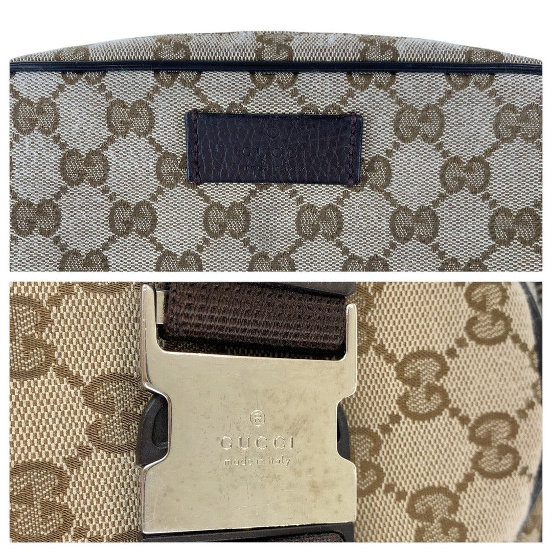 GUCCI Sling bag 449174 GG canvas, leather Brown Silver Metal Sling bag Waist bag mens Used Authentic