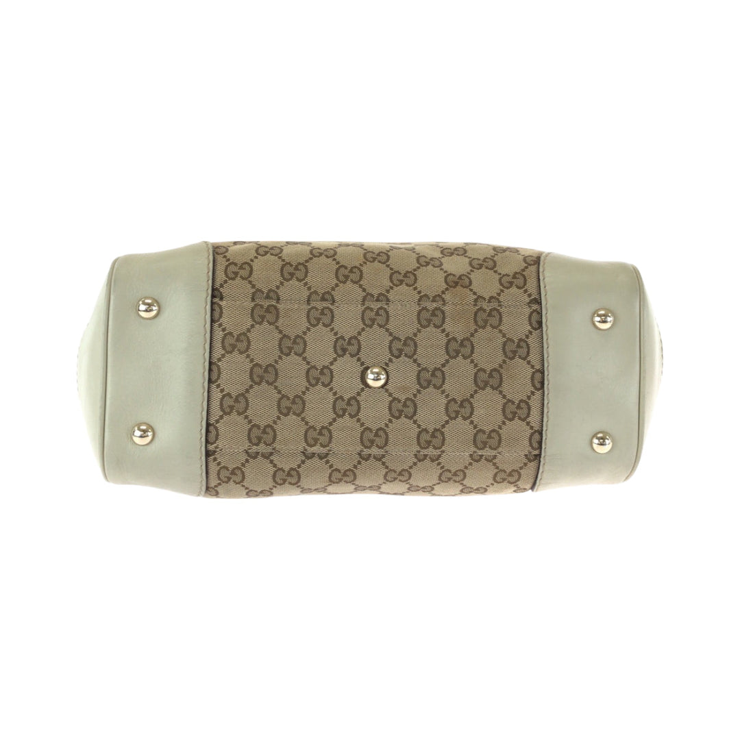 GUCCI Tote Bag 256071 GG canvas Beige Ivory Gold Metal Tote Bag handbag Sherry line Mayfair Ribbon Women Used Authentic