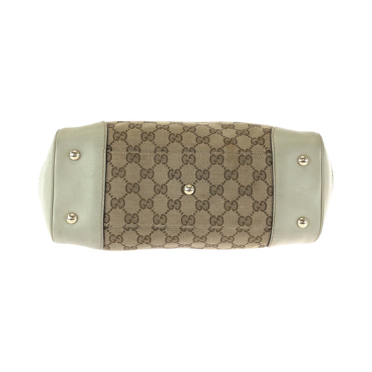 GUCCI Tote Bag 256071 GG canvas Beige Ivory Gold Metal Tote Bag handbag Sherry line Mayfair Ribbon Women Used Authentic