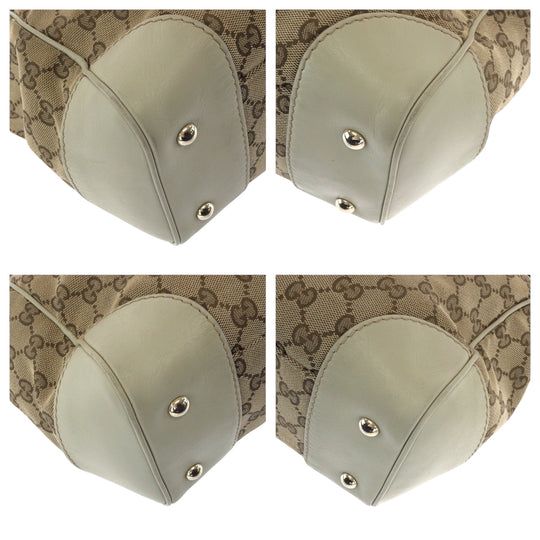 GUCCI Tote Bag 256071 GG canvas Beige Ivory Gold Metal Tote Bag handbag Sherry line Mayfair Ribbon Women Used Authentic