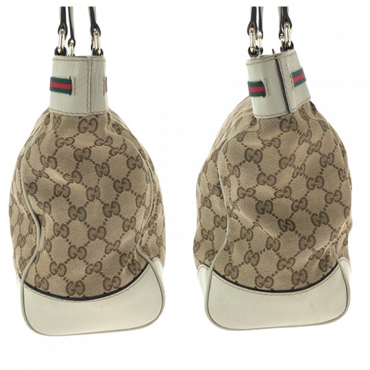 GUCCI Tote Bag 256071 GG canvas Beige Ivory Gold Metal Tote Bag handbag Sherry line Mayfair Ribbon Women Used Authentic