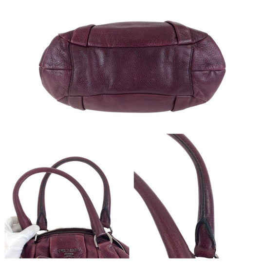 PRADA Tote Bag leather Purple SilverMetal Tote Bag Shoulder Bag Vitterodino Women Used Authentic