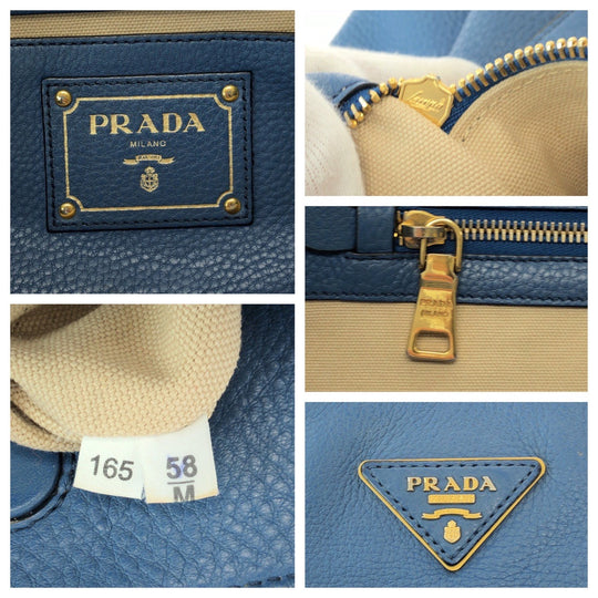 PRADA Tote Bag leather Blue GoldMetal Tote Bag handbag Vitterodino Triangle With logo Women Used Authentic