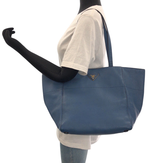 PRADA Tote Bag leather Blue GoldMetal Tote Bag handbag Vitterodino Triangle With logo Women Used Authentic