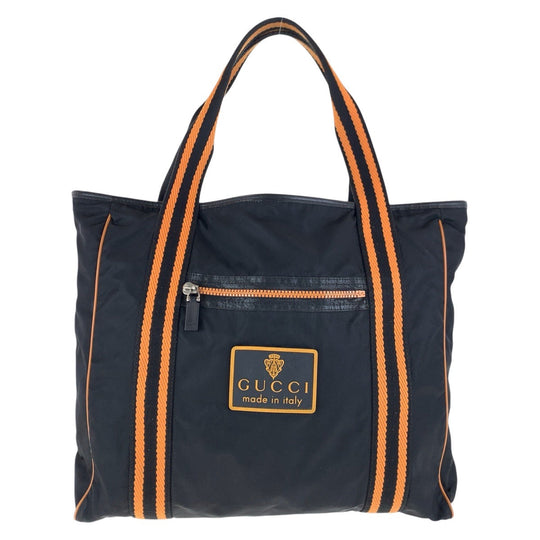 GUCCI Tote Bag 189665 Nylon, Leather Black Orange SilverMetal Tote Bag Shoulder Bag Unisex Crest Women Used Authentic