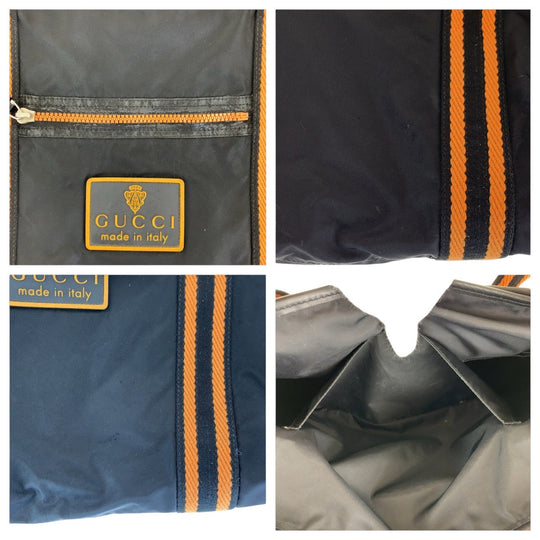 GUCCI Tote Bag 189665 Nylon, Leather Black Orange SilverMetal Tote Bag Shoulder Bag Unisex Crest Women Used Authentic