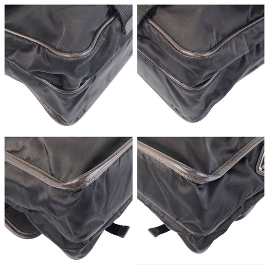PRADA Shoulder Bag Nylon Black SilverMetal Shoulder Bag Messenger bag Test Triangle With logo Women Used Authentic