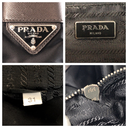 PRADA Shoulder Bag Nylon Black SilverMetal Shoulder Bag Messenger bag Test Triangle With logo Women Used Authentic