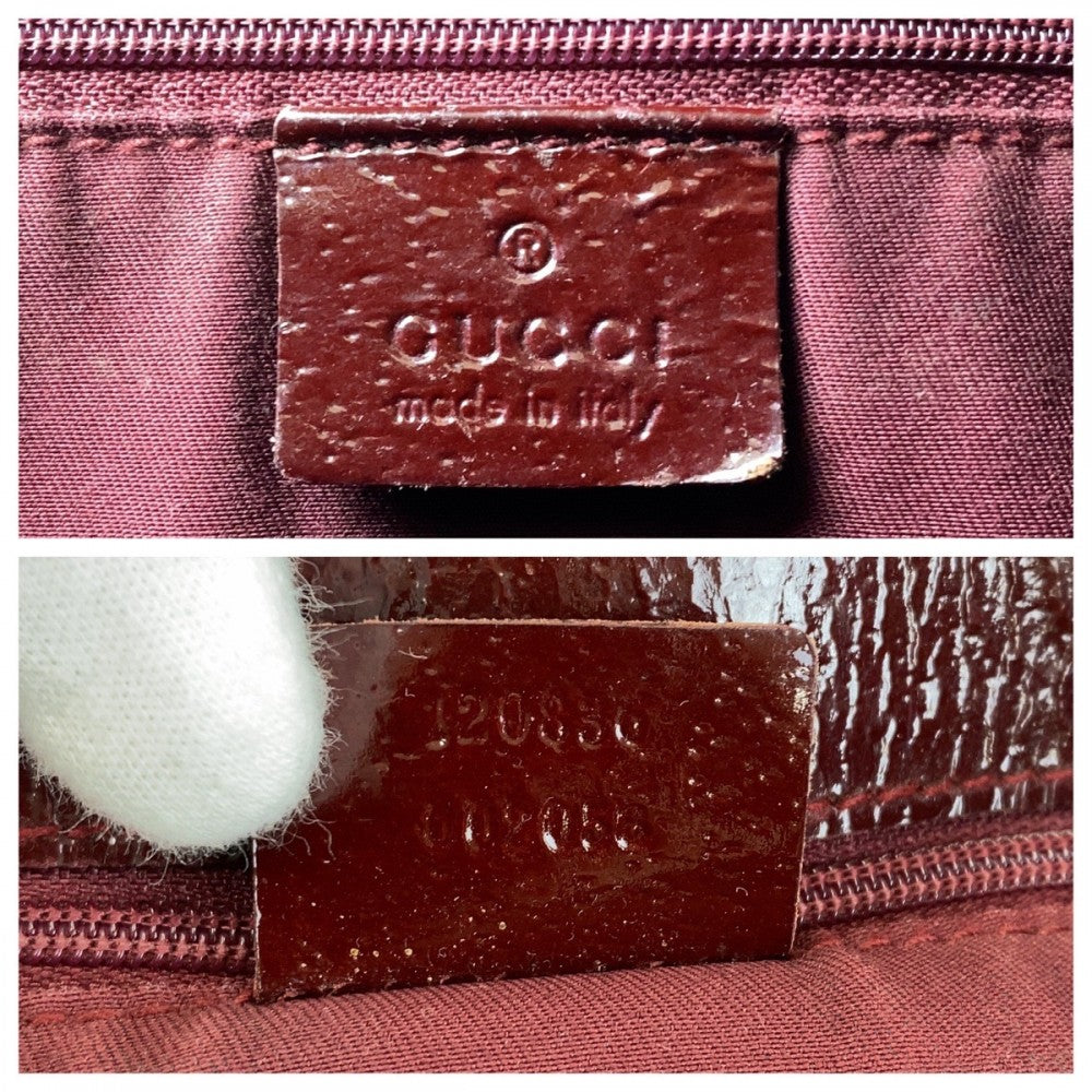 GUCCI Tote Bag 120836 GG canvas, leather Beige Wine Red Gold Metal Tote Bag Shoulder Bag Women Used Authentic