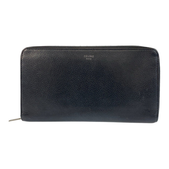 CELINE Long Wallet Purse leather Black SilverMetal