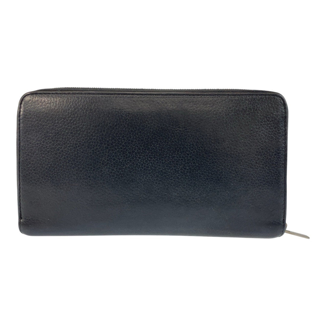 CELINE Long Wallet Purse leather Black SilverMetal