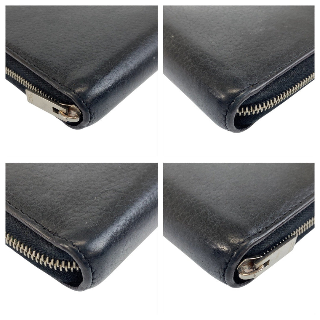 CELINE Long Wallet Purse leather Black SilverMetal