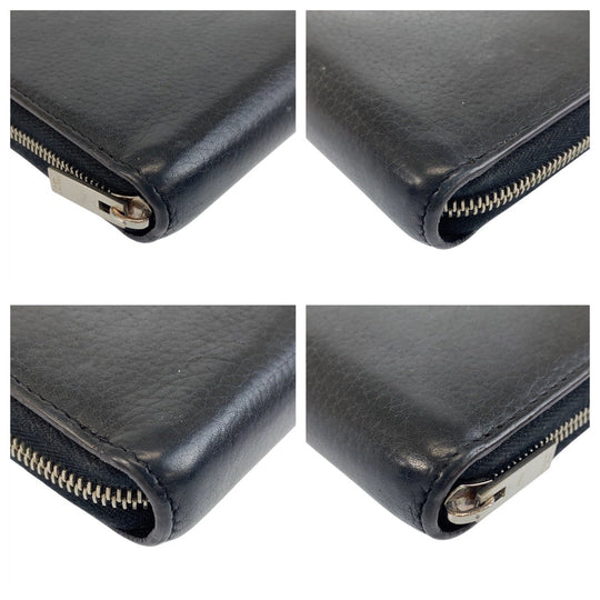 CELINE Long Wallet Purse leather Black SilverMetal