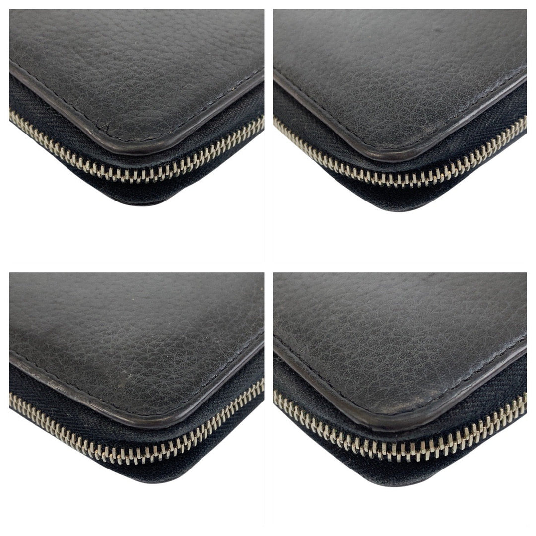 CELINE Long Wallet Purse leather Black SilverMetal