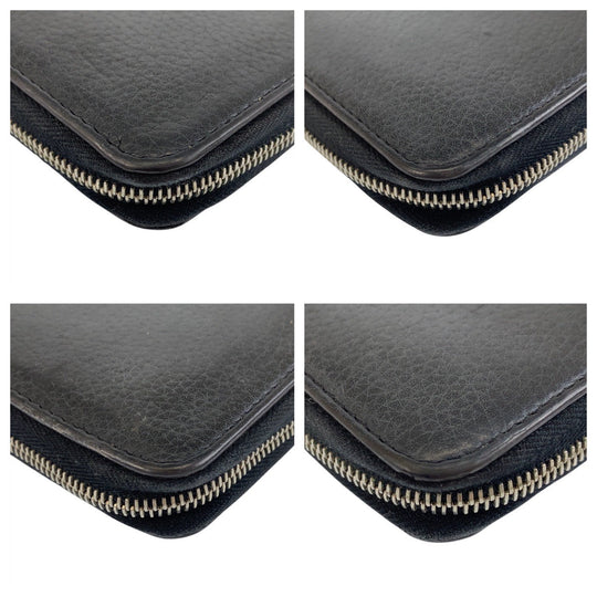 CELINE Long Wallet Purse leather Black SilverMetal