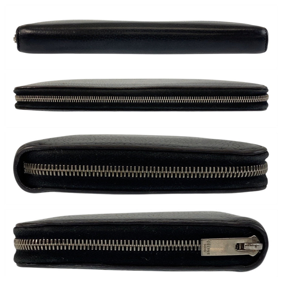 CELINE Long Wallet Purse leather Black SilverMetal