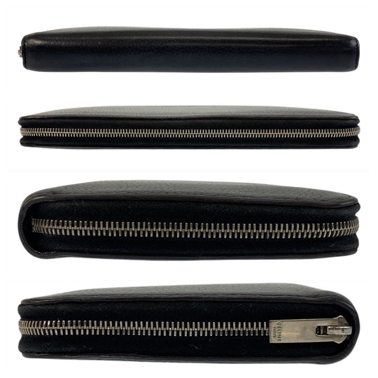 CELINE Long Wallet Purse leather Black SilverMetal