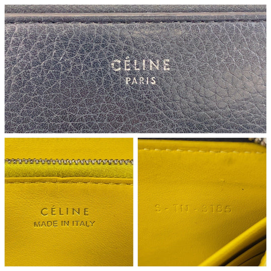 CELINE Long Wallet Purse leather Black SilverMetal