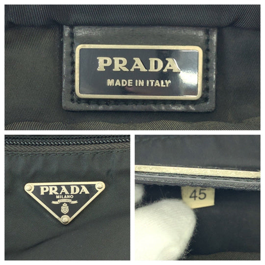 PRADA Shoulder Bag Nylon Black SilverMetal Shoulder Bag pochette Test Triangle With logo mens Used Authentic
