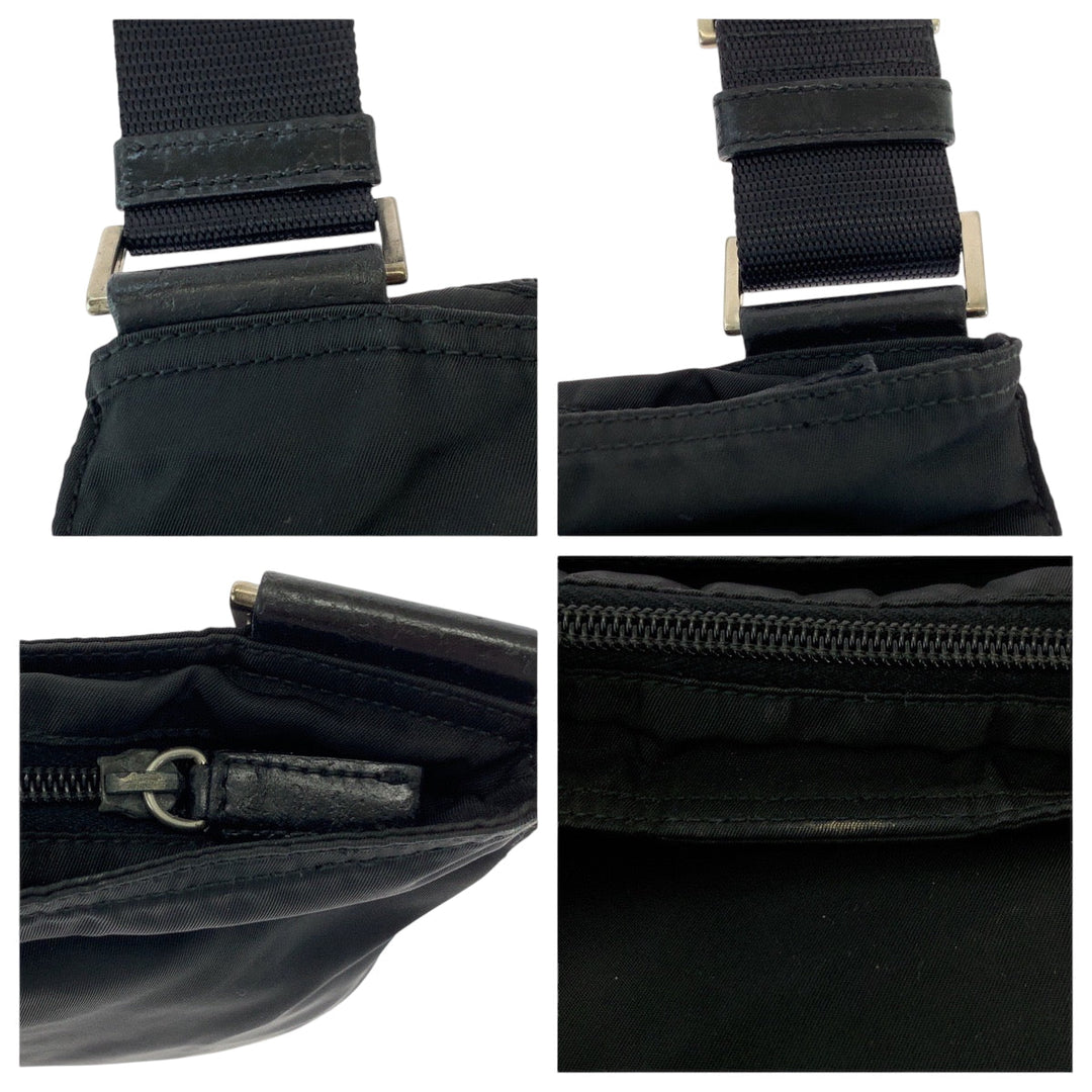PRADA Shoulder Bag Nylon Black SilverMetal Shoulder Bag pochette Test Triangle With logo mens Used Authentic