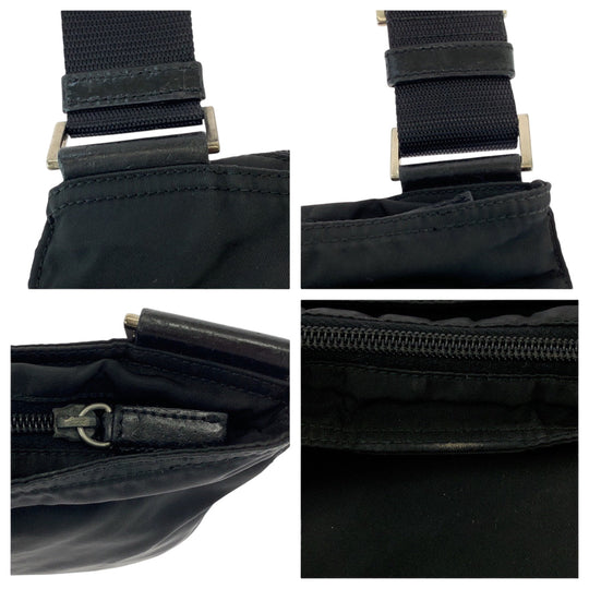 PRADA Shoulder Bag Nylon Black SilverMetal Shoulder Bag pochette Test Triangle With logo mens Used Authentic