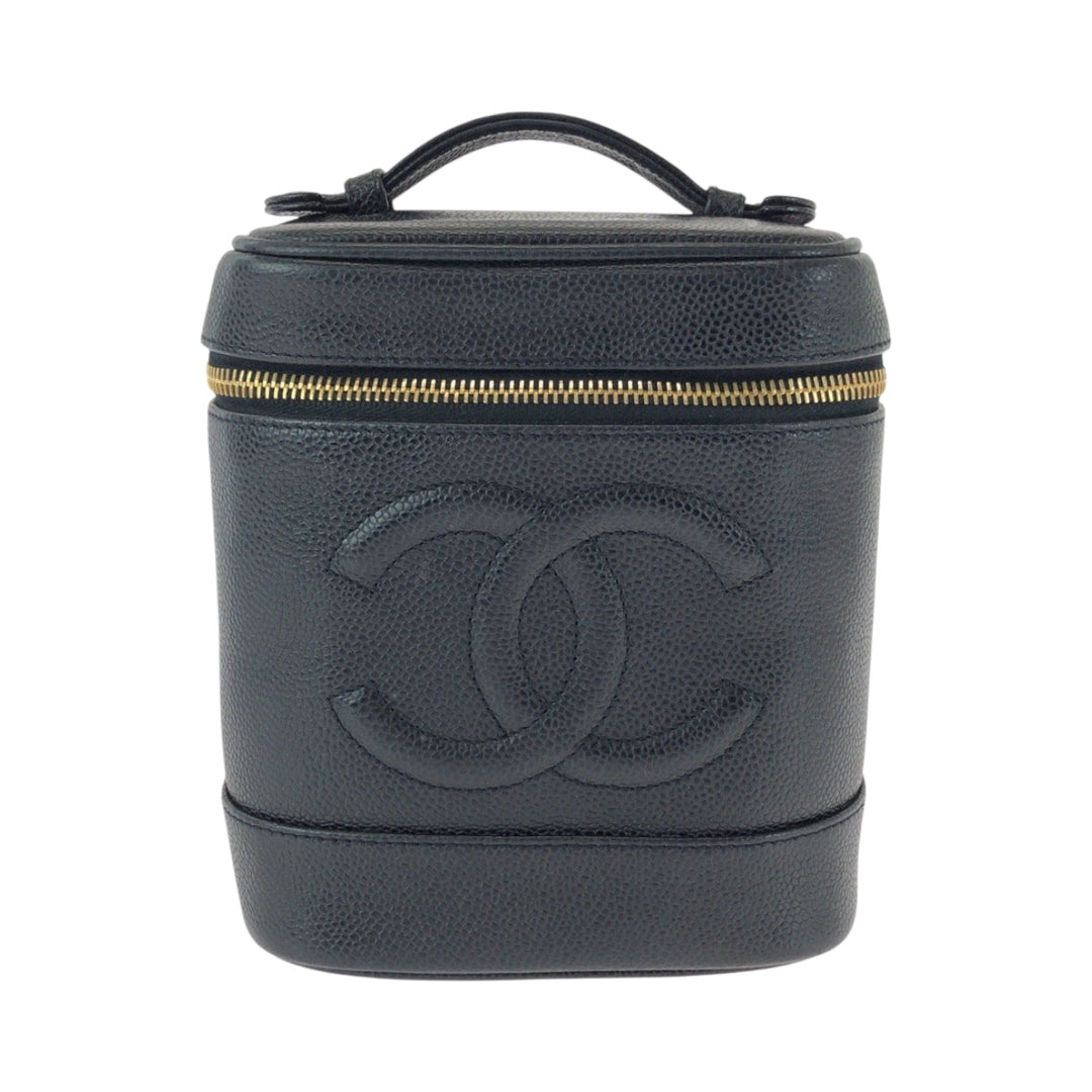 CHANEL Handbag Caviar skin Black Gold Metal COCO Mark