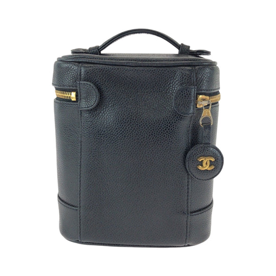 CHANEL Handbag Caviar skin Black Gold Metal COCO Mark