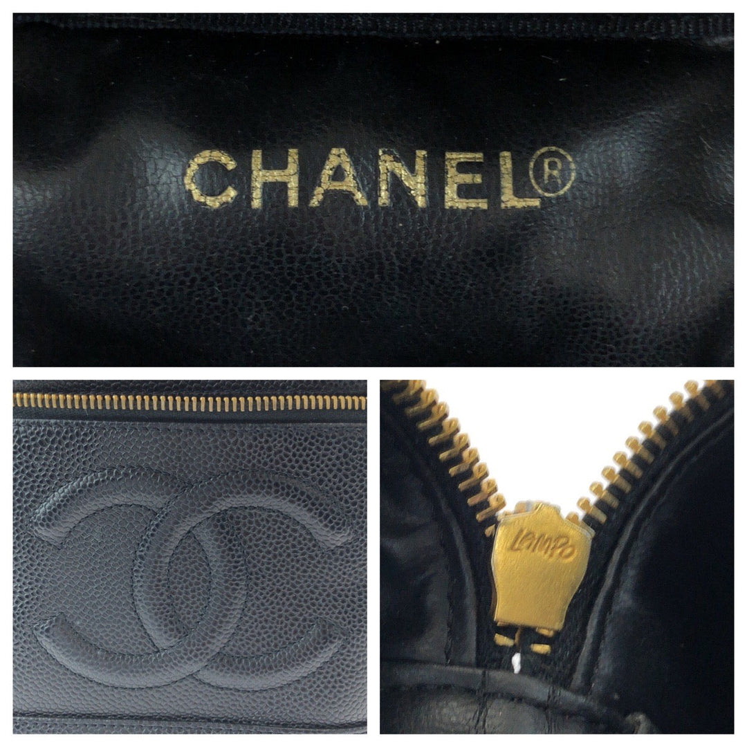CHANEL Handbag Caviar skin Black Gold Metal COCO Mark